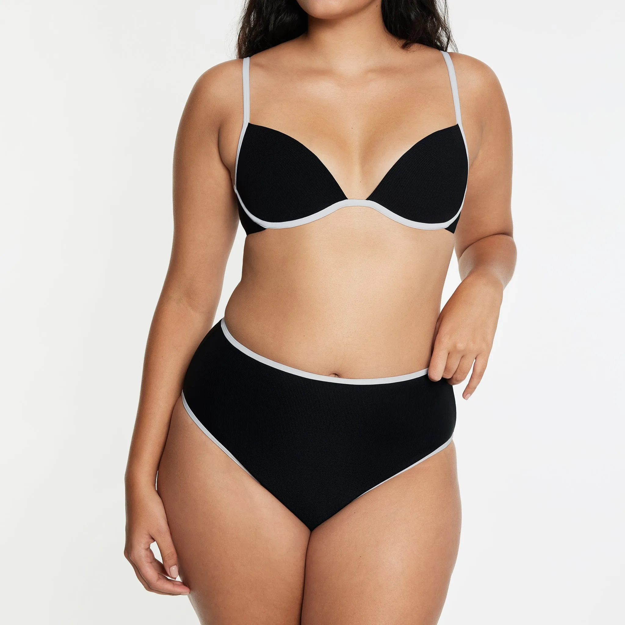 High Waisted Bikini Bottom Ribbed Jet