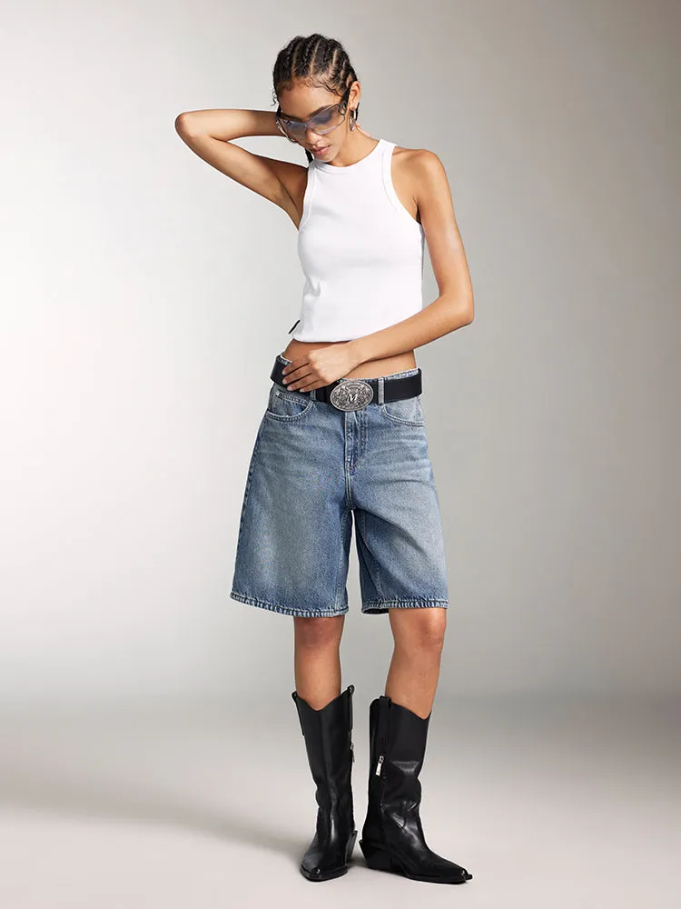 High Waisted Wide Leg Denim Shorts