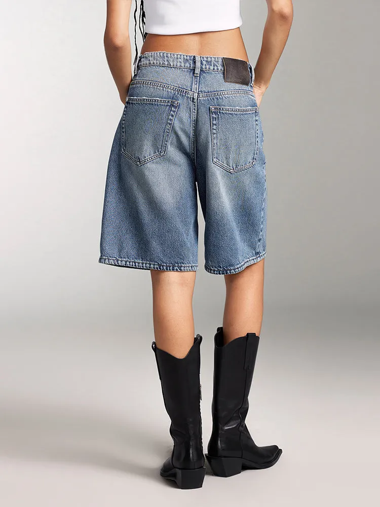 High Waisted Wide Leg Denim Shorts