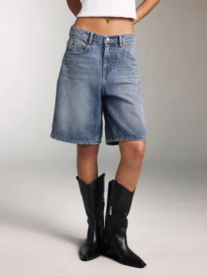 High Waisted Wide Leg Denim Shorts