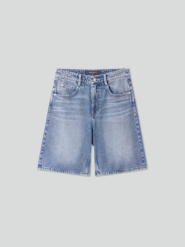 High Waisted Wide Leg Denim Shorts