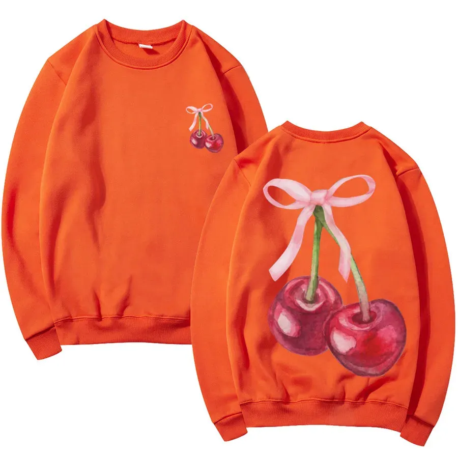 Hoodies & Sweatshirts Long Sleeve Simple Style Classic Style Cherry