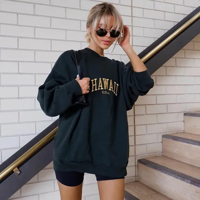 Hoodies Women Autumn 2020 Simple All-match Letter Printed Leisure Oversize Pullovers Korean Warm Loose Streetwear Sweatshirts