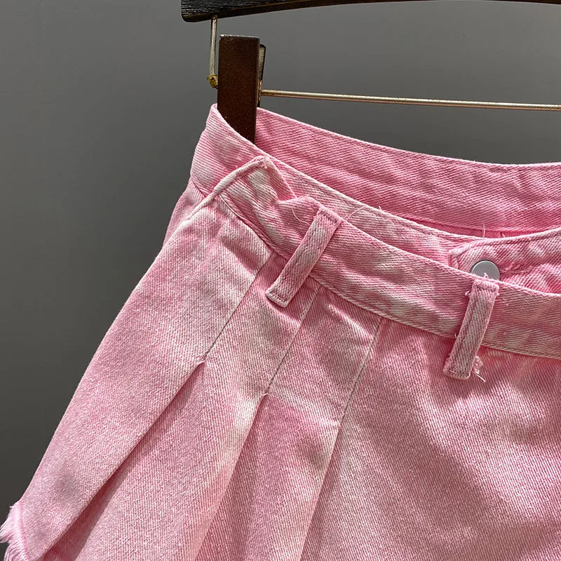Irregular Denim Culottes Women's High Waist Skirt