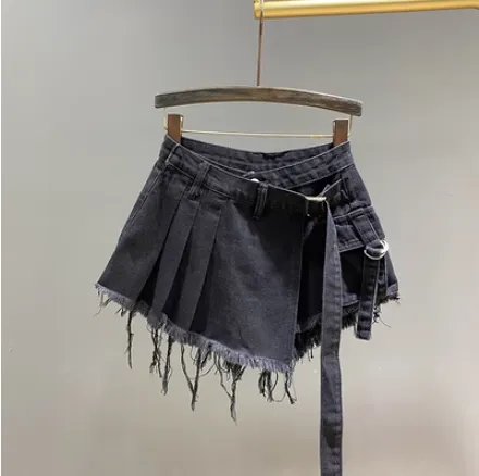 Irregular Denim Culottes Women's High Waist Skirt