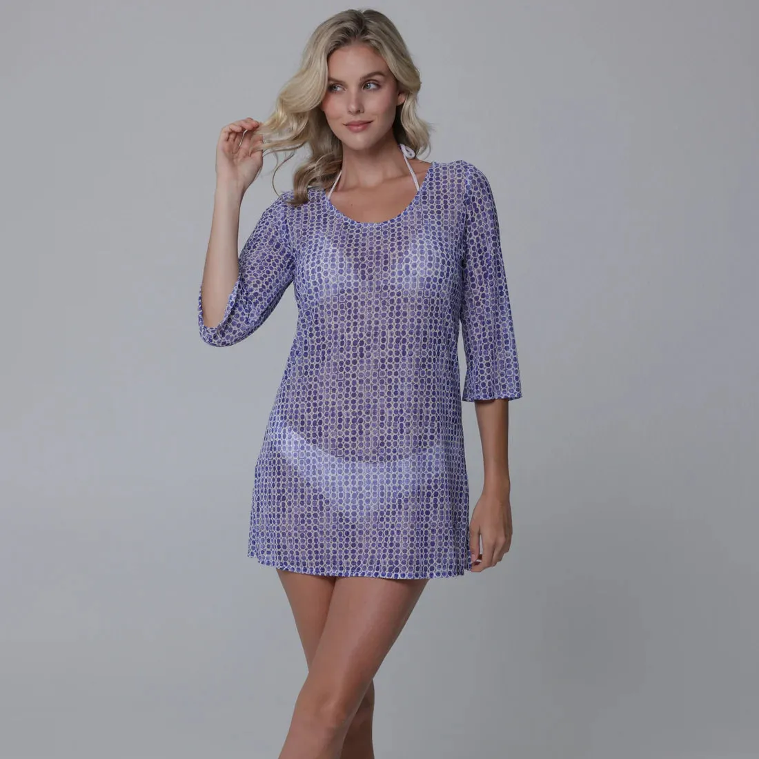 J Valdi Oasis Scoop Neck Tunic Dress Coverup - Navy White