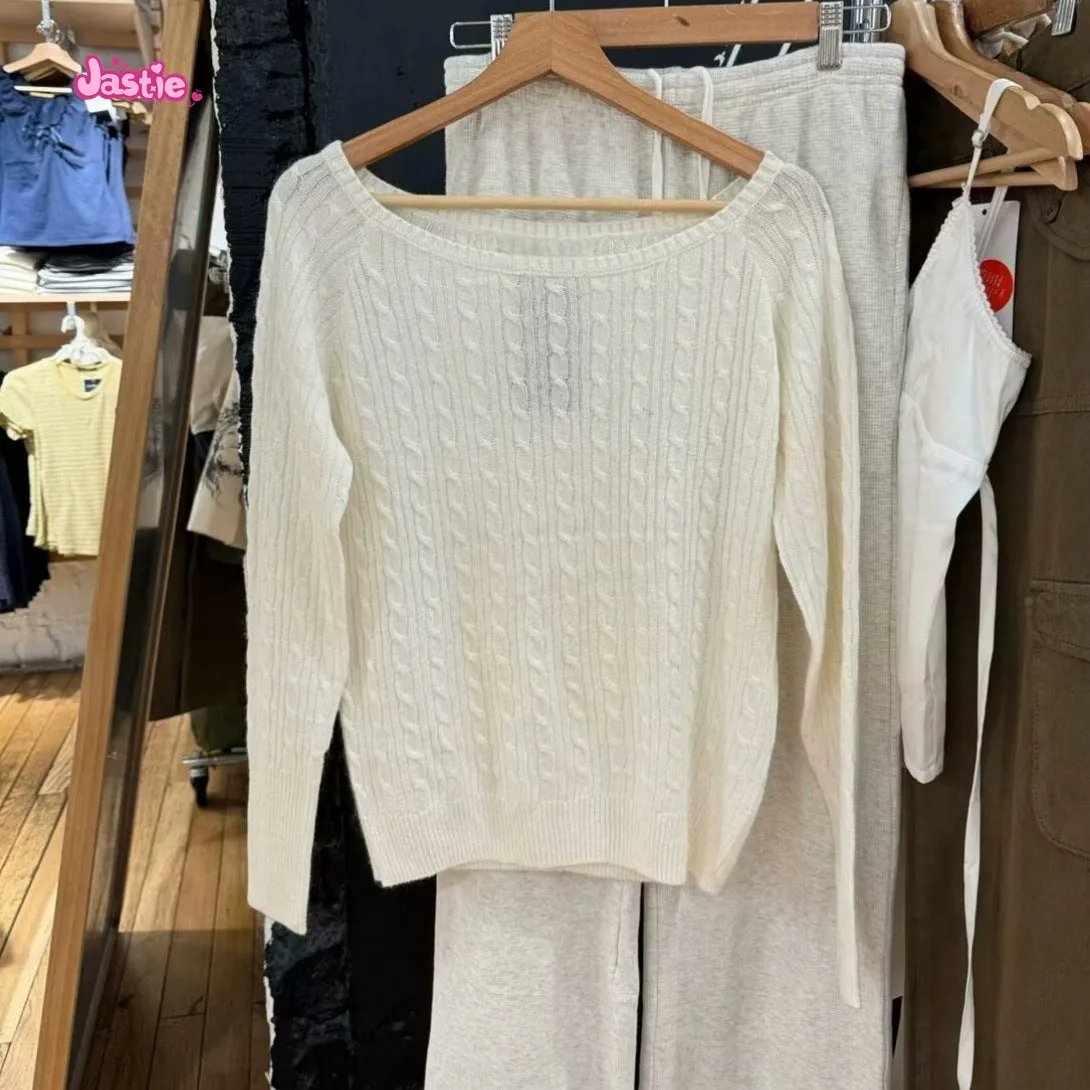 JazzHer 2025 New Autumn Winter Large Collar Sweet Chic Sweater Long Sleeve Solid Color Knitting Women Tops Simple Casual Short Pullovers