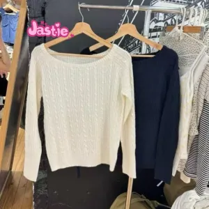 JazzHer 2025 New Autumn Winter Large Collar Sweet Chic Sweater Long Sleeve Solid Color Knitting Women Tops Simple Casual Short Pullovers