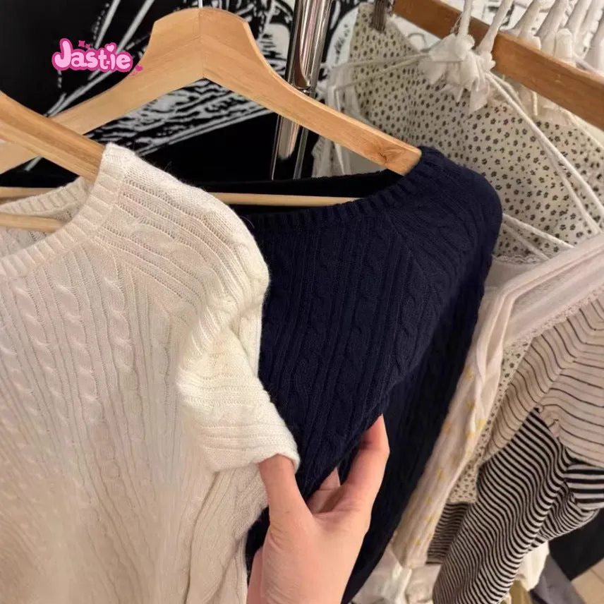 JazzHer 2025 New Autumn Winter Large Collar Sweet Chic Sweater Long Sleeve Solid Color Knitting Women Tops Simple Casual Short Pullovers