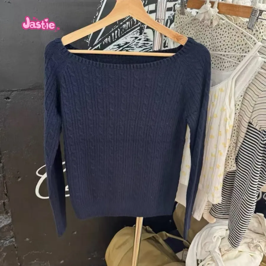 JazzHer 2025 New Autumn Winter Large Collar Sweet Chic Sweater Long Sleeve Solid Color Knitting Women Tops Simple Casual Short Pullovers