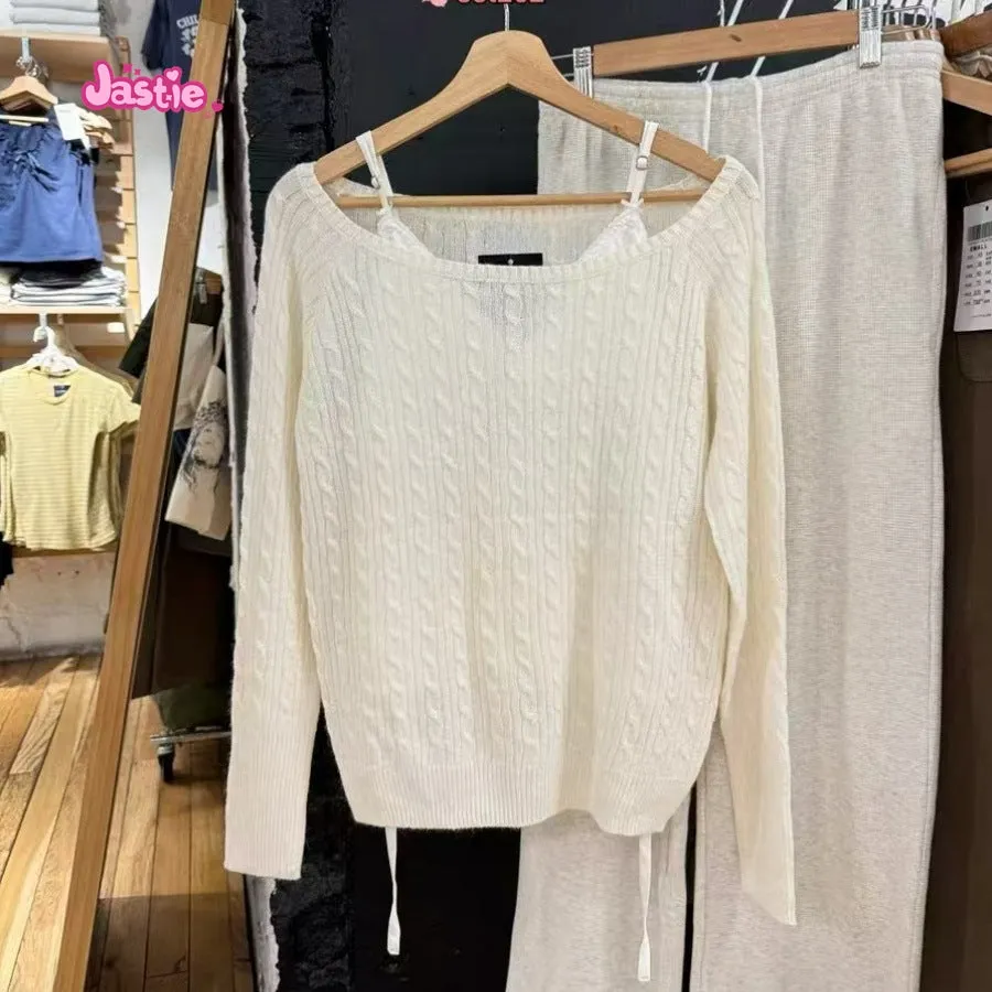 JazzHer 2025 New Autumn Winter Large Collar Sweet Chic Sweater Long Sleeve Solid Color Knitting Women Tops Simple Casual Short Pullovers