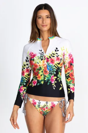 Johnny Was Floral Surf Long Sleeve Shirt Water Ocean Top Black Sea Rash Guard NEW