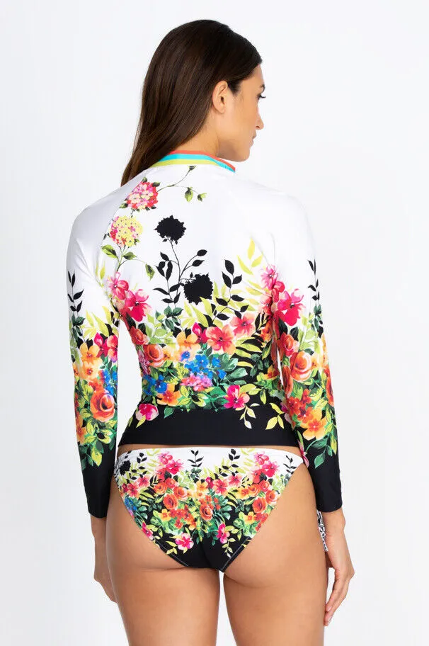 Johnny Was Floral Surf Long Sleeve Shirt Water Ocean Top Black Sea Rash Guard NEW