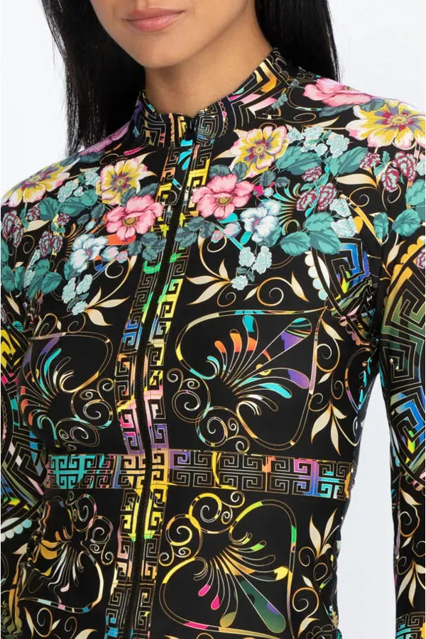 Johnny Was Swimwear Joy Surf Shirt Floral Rash Guard Black Flowers Plus Top NEW