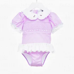 Lavender Sea-2-Shore Smocked Girls Swimsuit with Poppers - SPF Protected (6M-6Yrs)