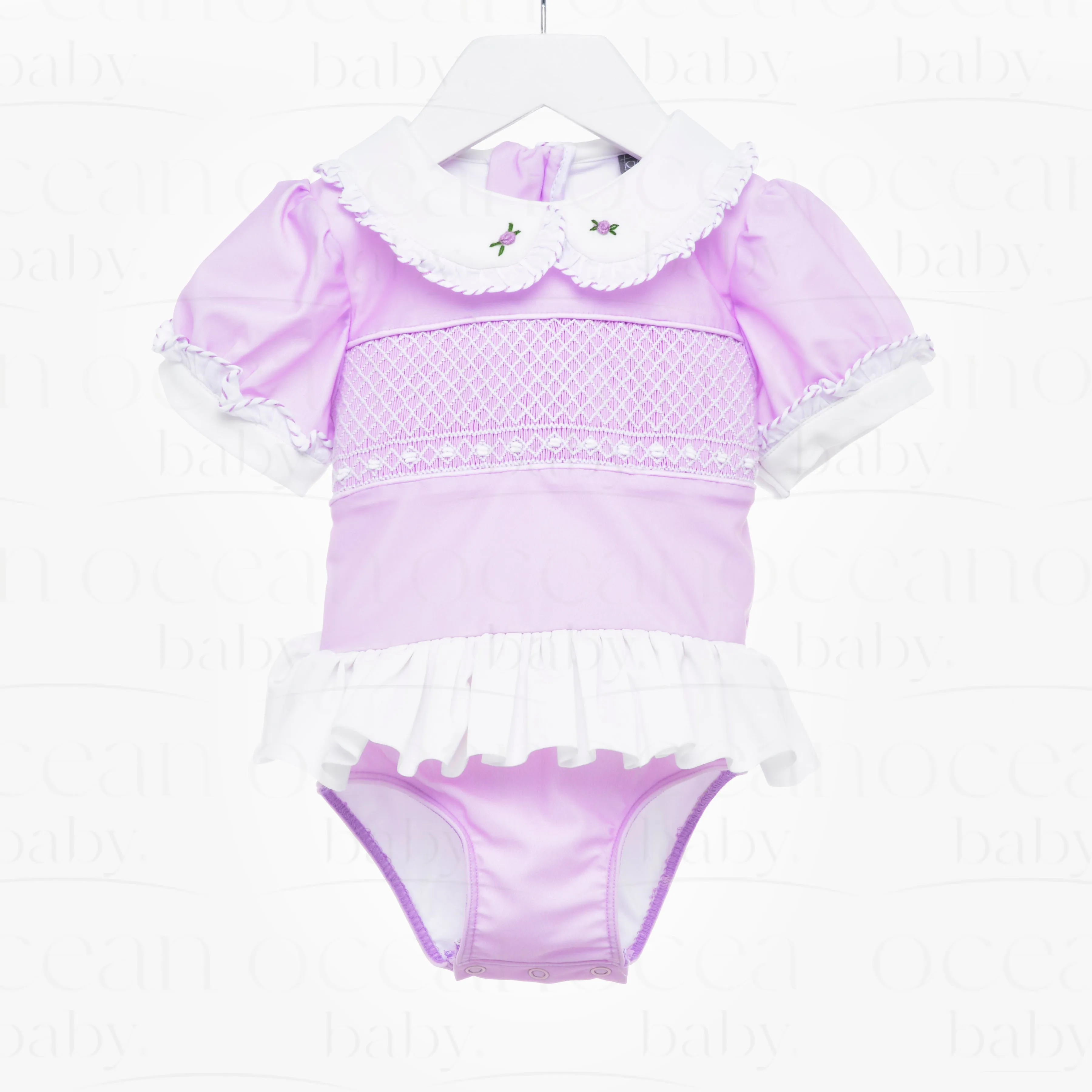 Lavender Sea-2-Shore Smocked Girls Swimsuit with Poppers - SPF Protected (6M-6Yrs)