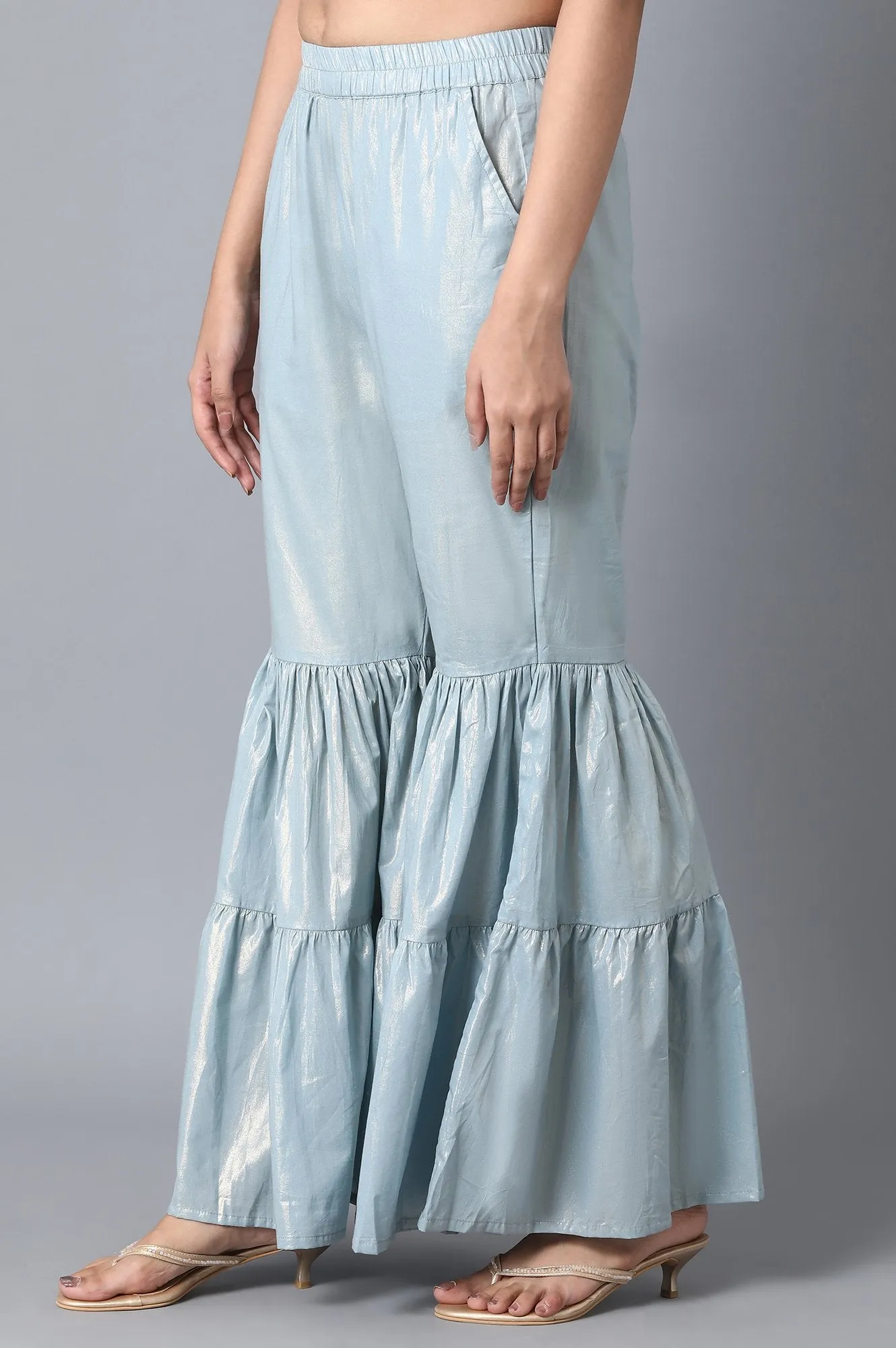Light Blue Cotton Printed Sharara