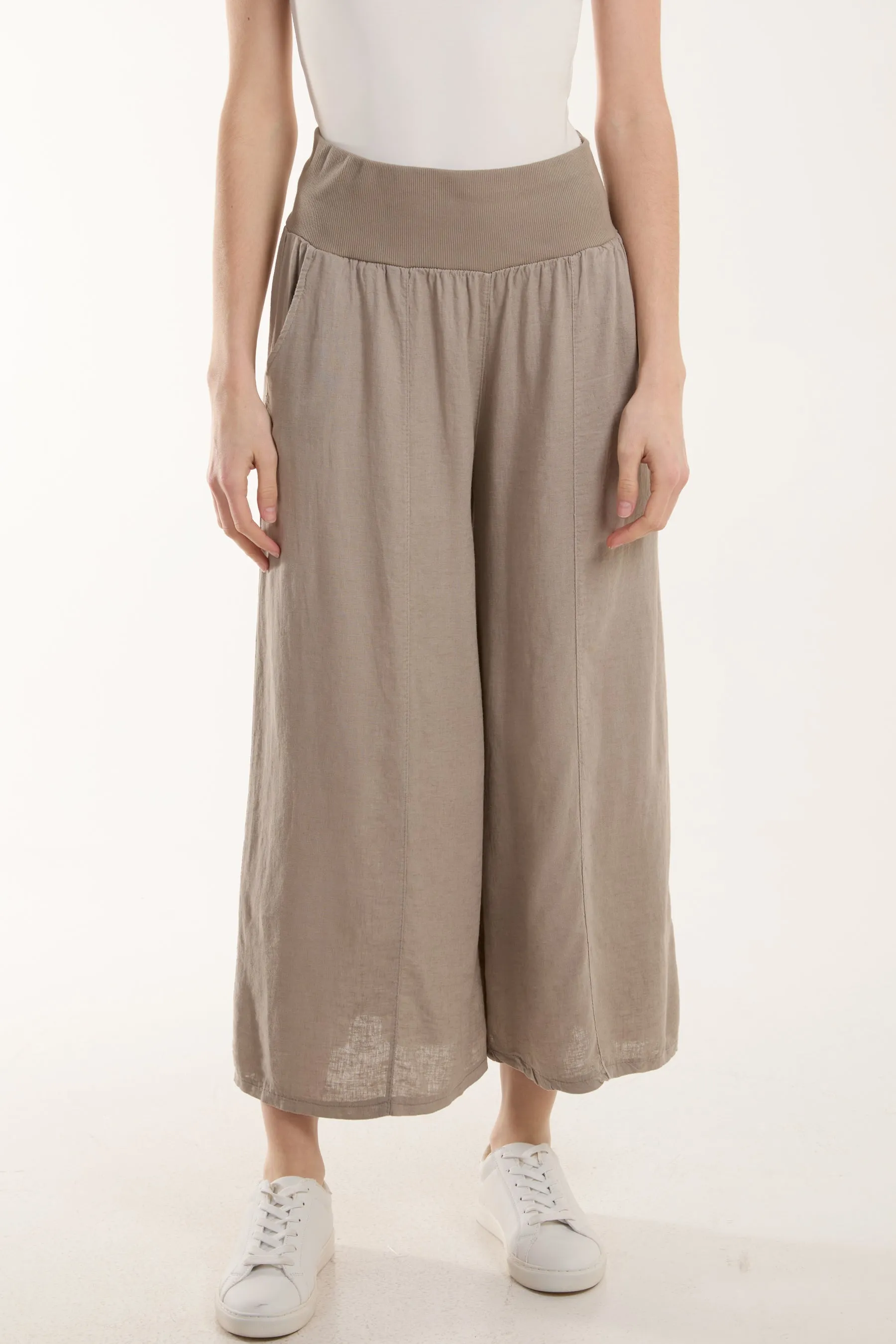 Linen Blend Wide Leg Waistband Trousers