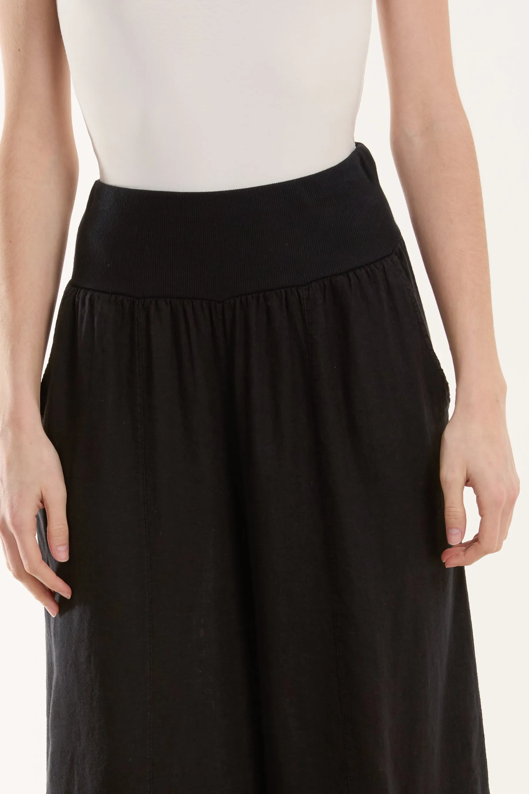Linen Blend Wide Leg Waistband Trousers