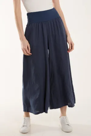 Linen Blend Wide Leg Waistband Trousers