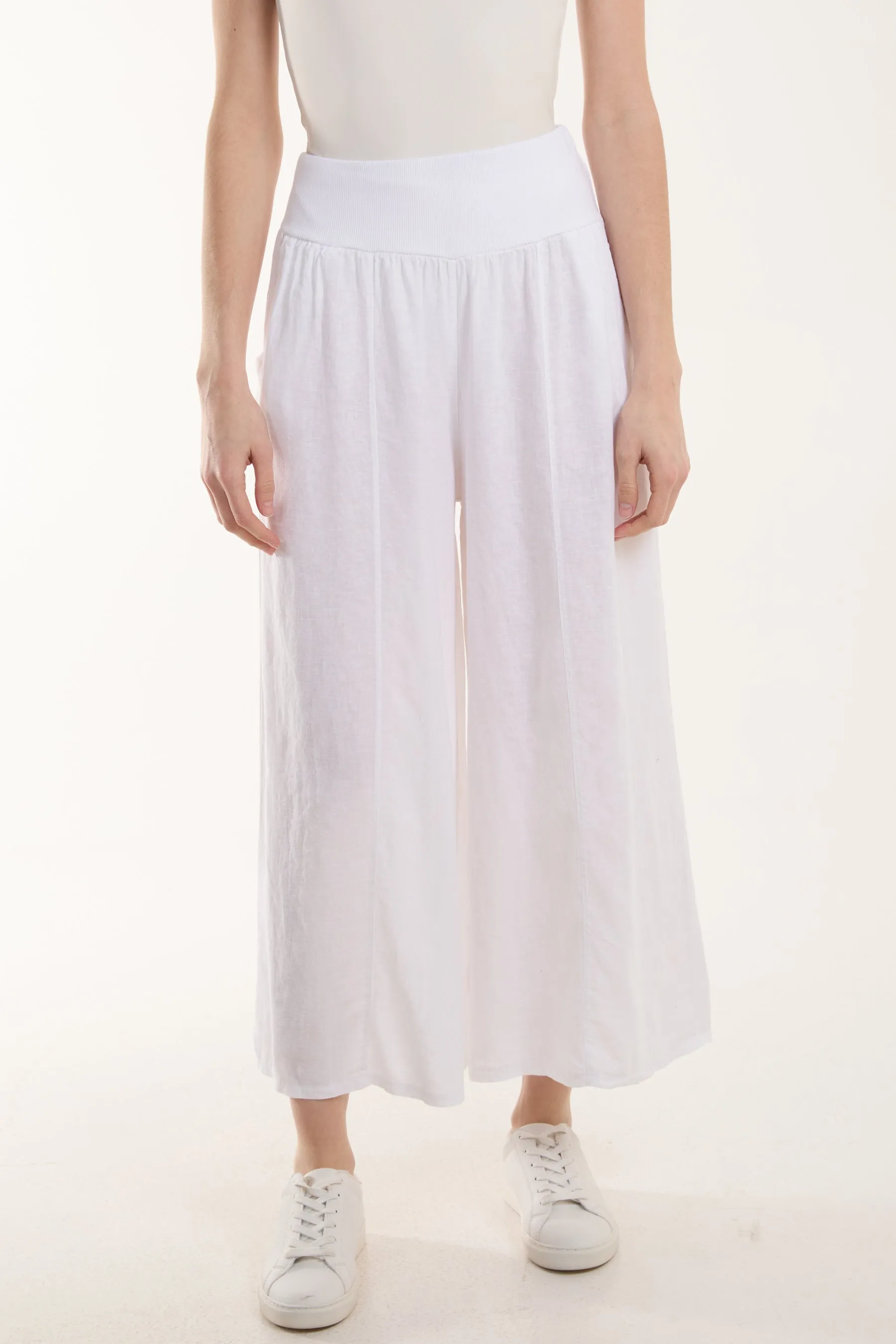 Linen Blend Wide Leg Waistband Trousers