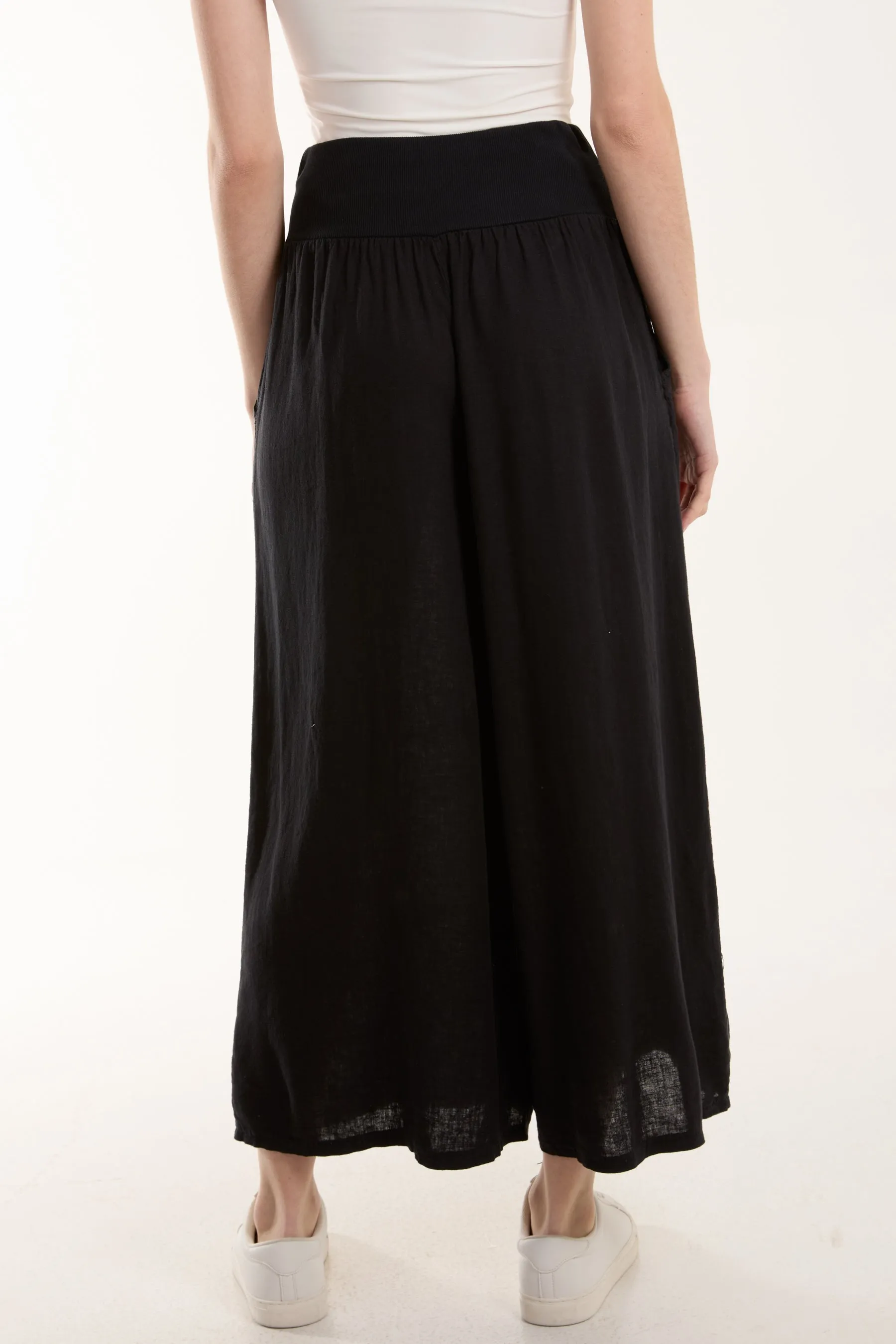 Linen Blend Wide Leg Waistband Trousers
