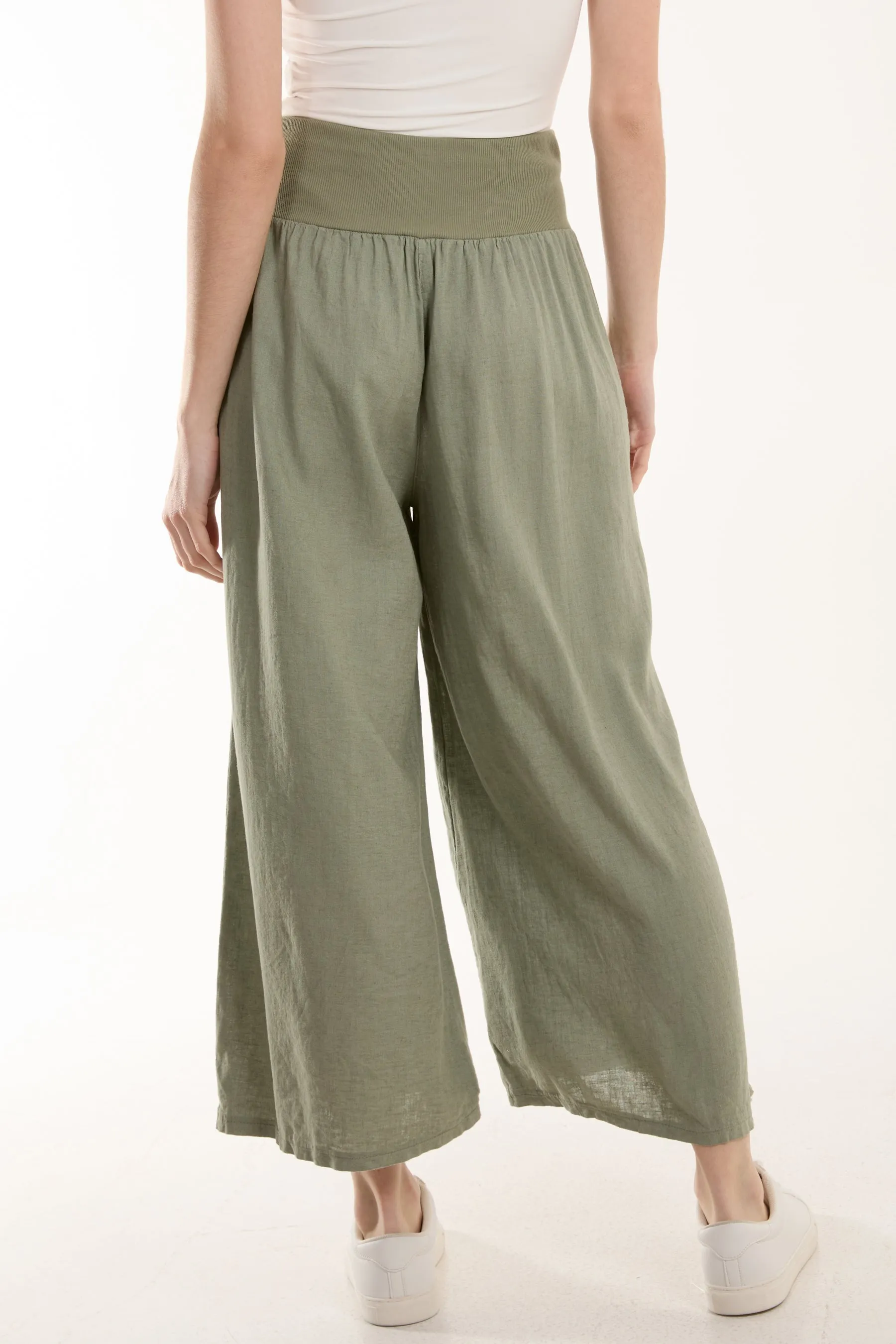 Linen Blend Wide Leg Waistband Trousers