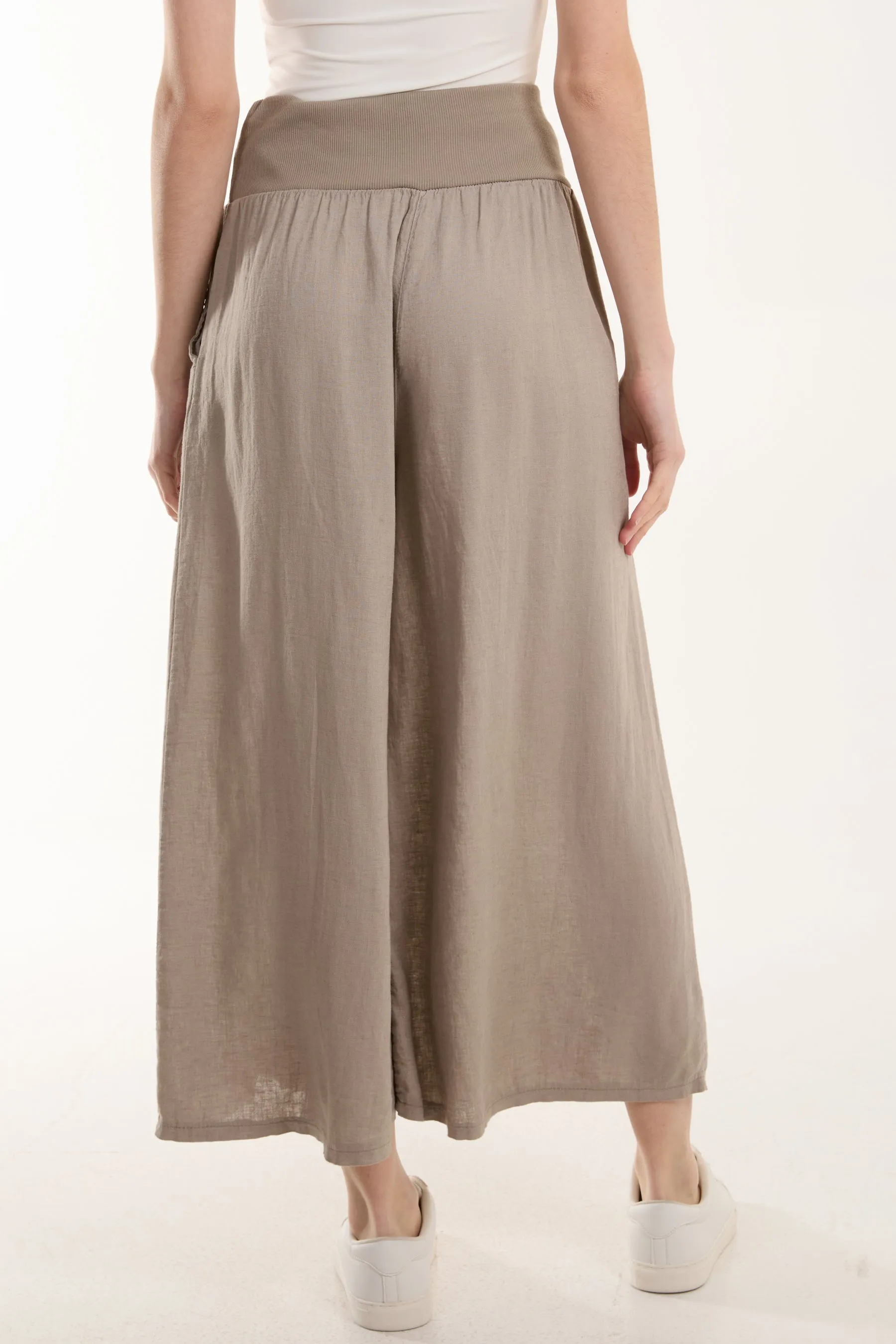 Linen Blend Wide Leg Waistband Trousers