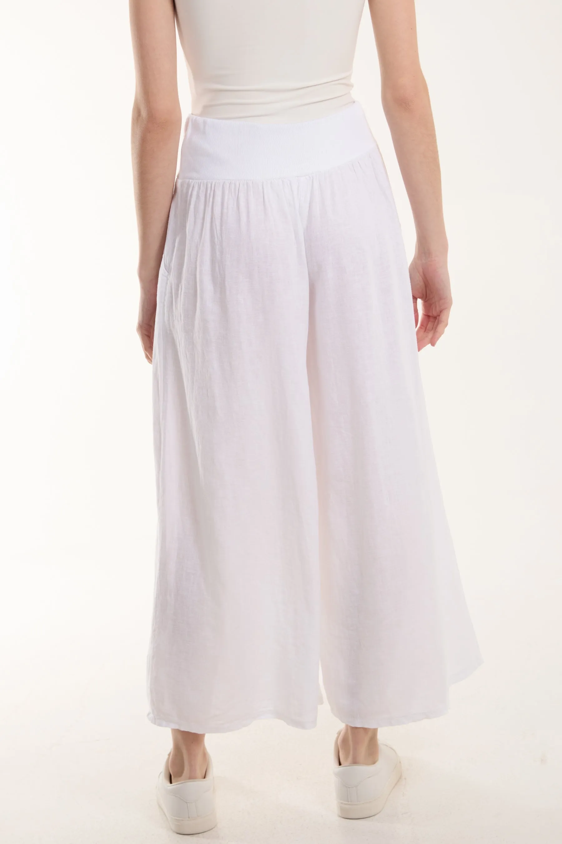 Linen Blend Wide Leg Waistband Trousers
