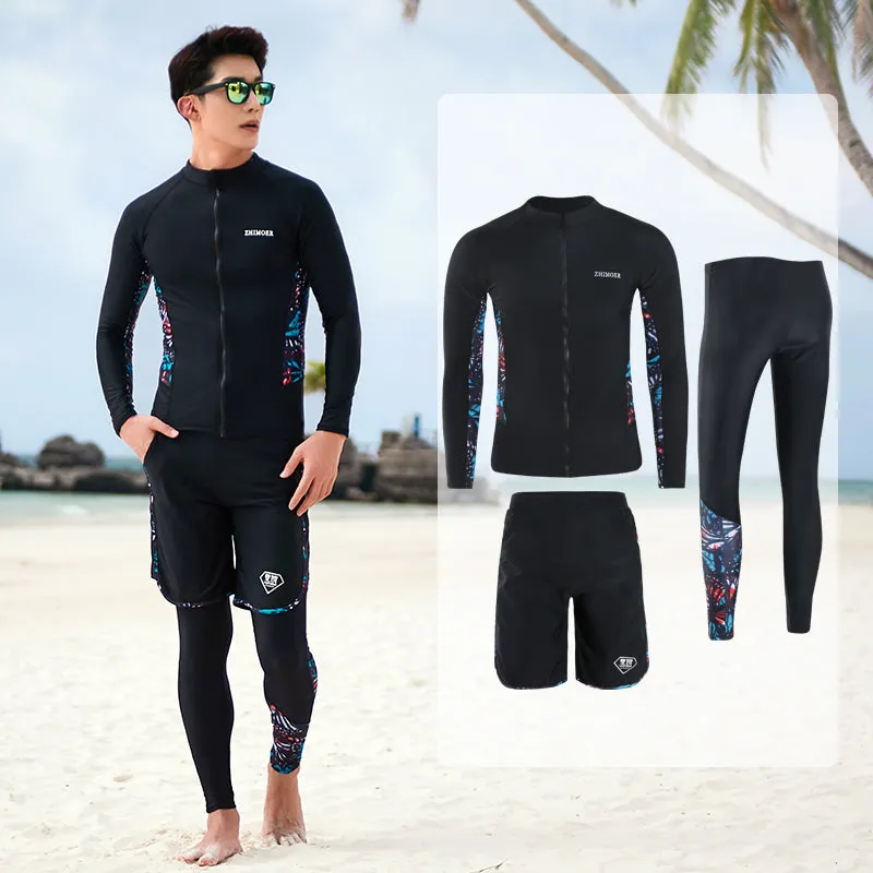 Long Sleeve Rash Guard Women Print 5 Pieces Swimsuit Zipper Swimwear