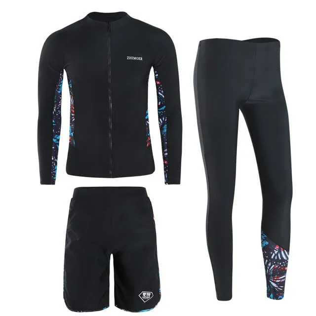 Long Sleeve Rash Guard Women Print 5 Pieces Swimsuit Zipper Swimwear