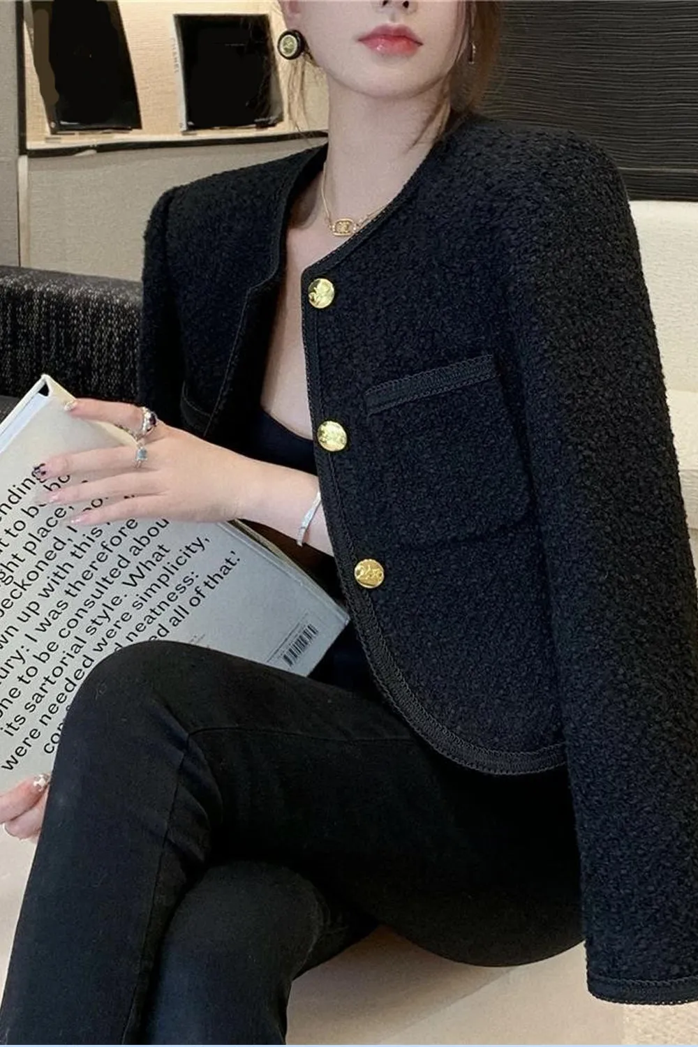 Long Sleeve Stylish Elegant Black Jacket