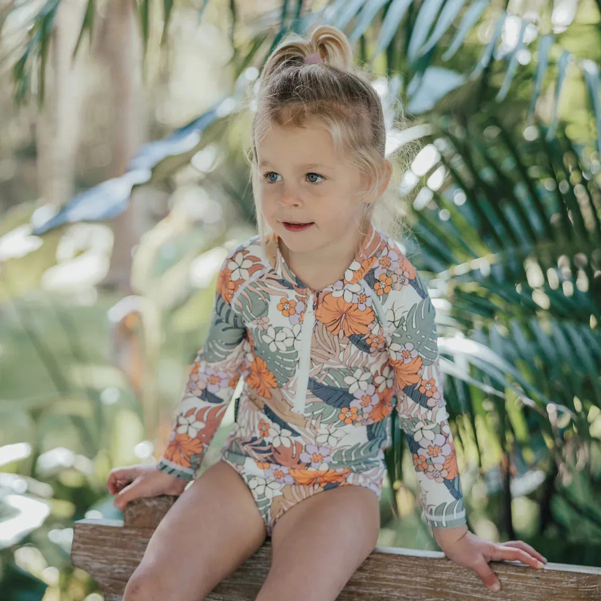Long Sleeve Swimsuit Tropical Floral