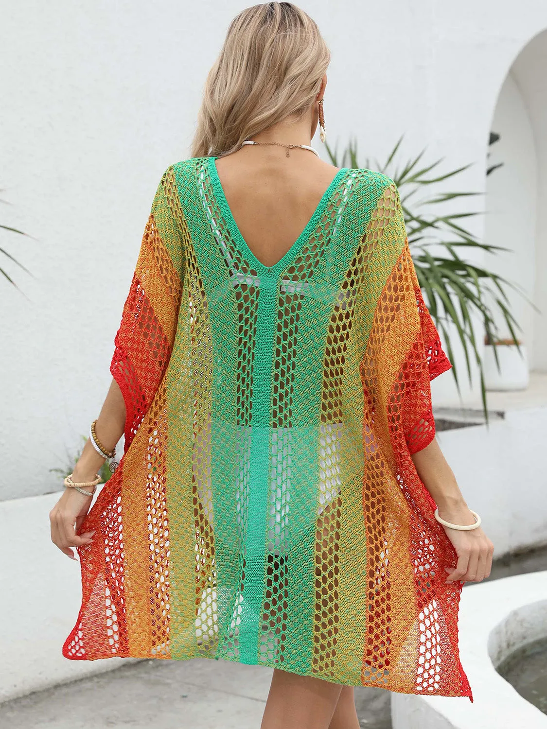 Loretta Openwork Contrast V-Neck Cover-Up