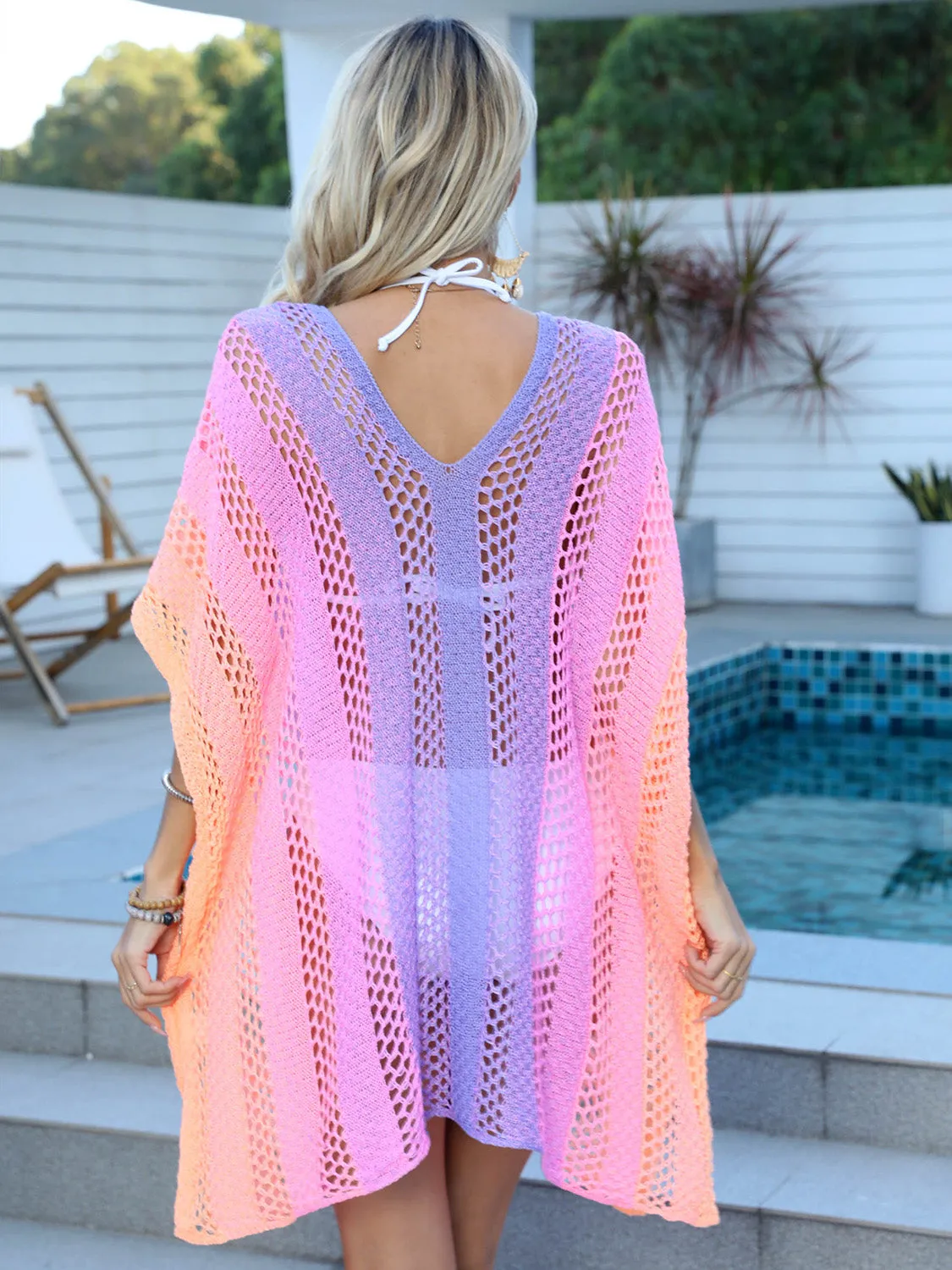 Loretta Openwork Contrast V-Neck Cover-Up