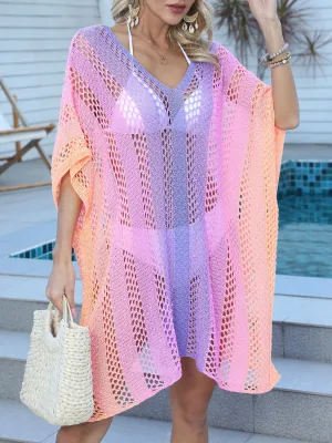 Loretta Openwork Contrast V-Neck Cover-Up