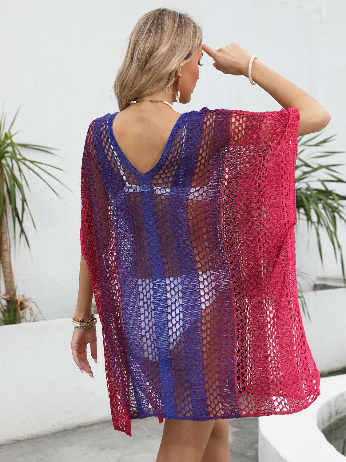 Loretta Openwork Contrast V-Neck Cover-Up