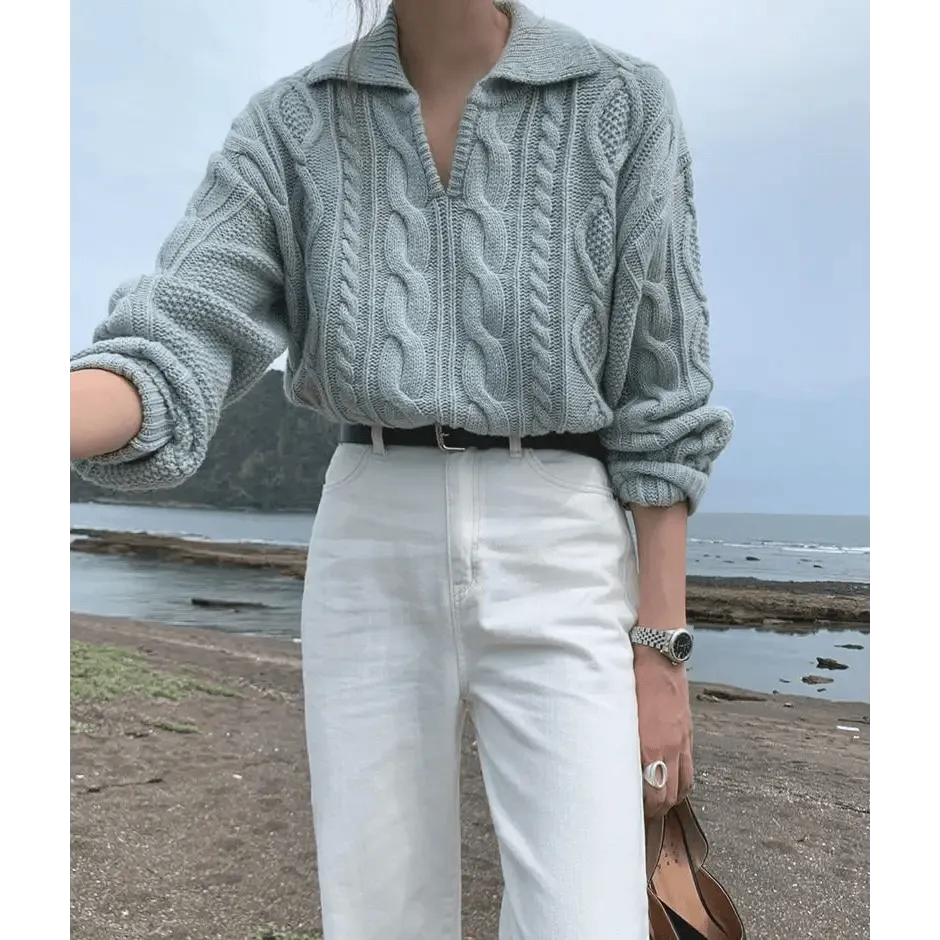 Luxury Kitty Retro Women Sweater Pullovers Knitted Casual Solid Autumn Turn-down Collar Feminine Loose All Match Soft Sweet Tops