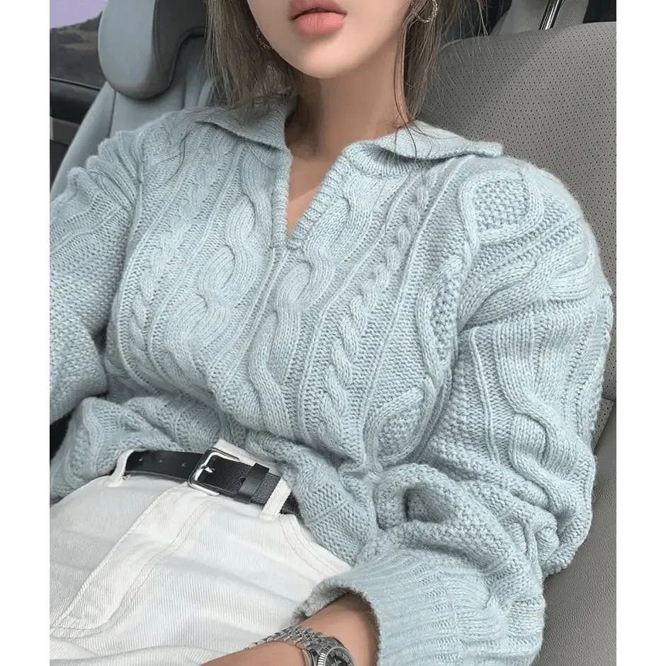 Luxury Kitty Retro Women Sweater Pullovers Knitted Casual Solid Autumn Turn-down Collar Feminine Loose All Match Soft Sweet Tops