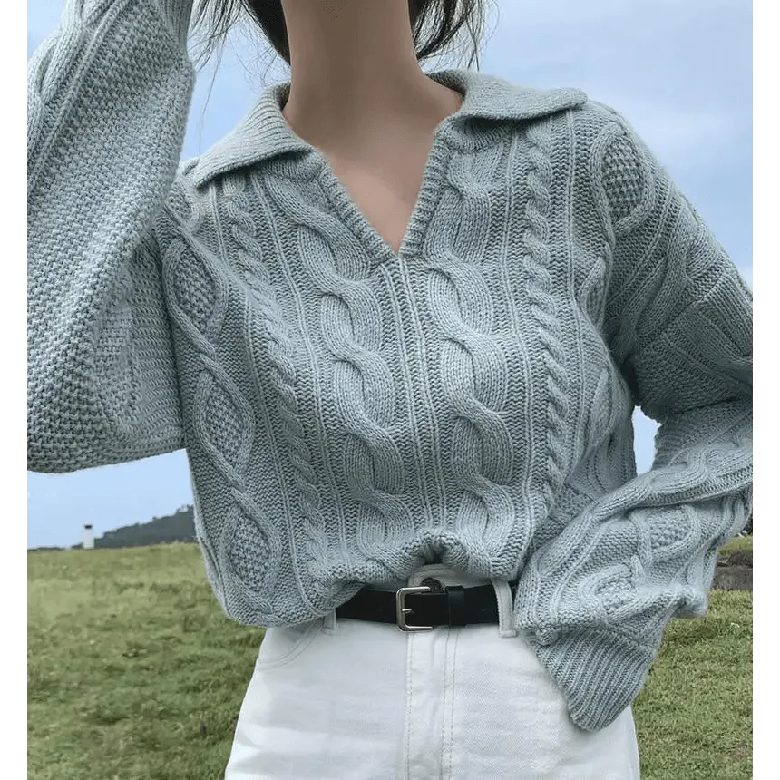 Luxury Kitty Retro Women Sweater Pullovers Knitted Casual Solid Autumn Turn-down Collar Feminine Loose All Match Soft Sweet Tops