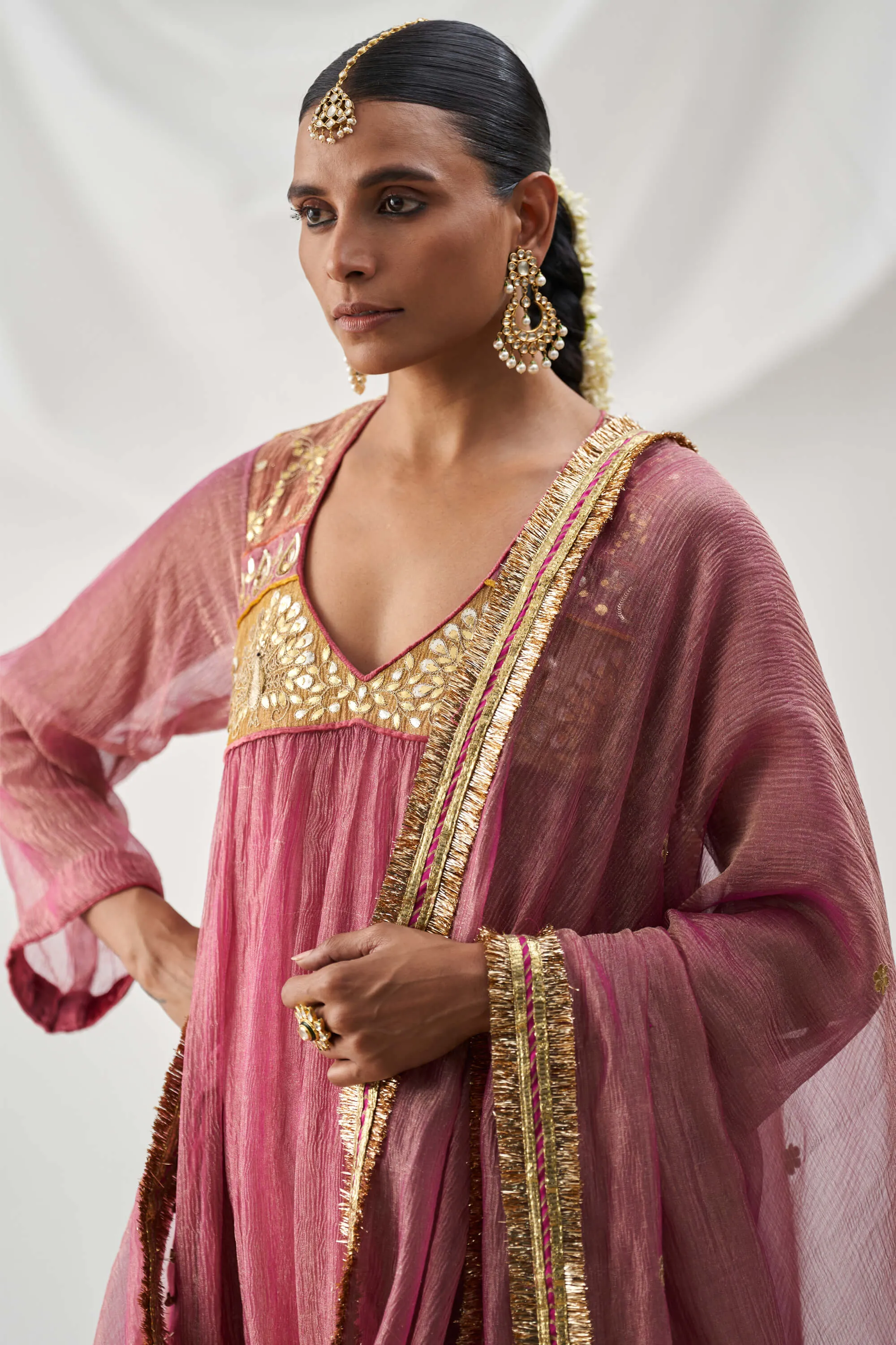Madhumalti pink gathered kurta set