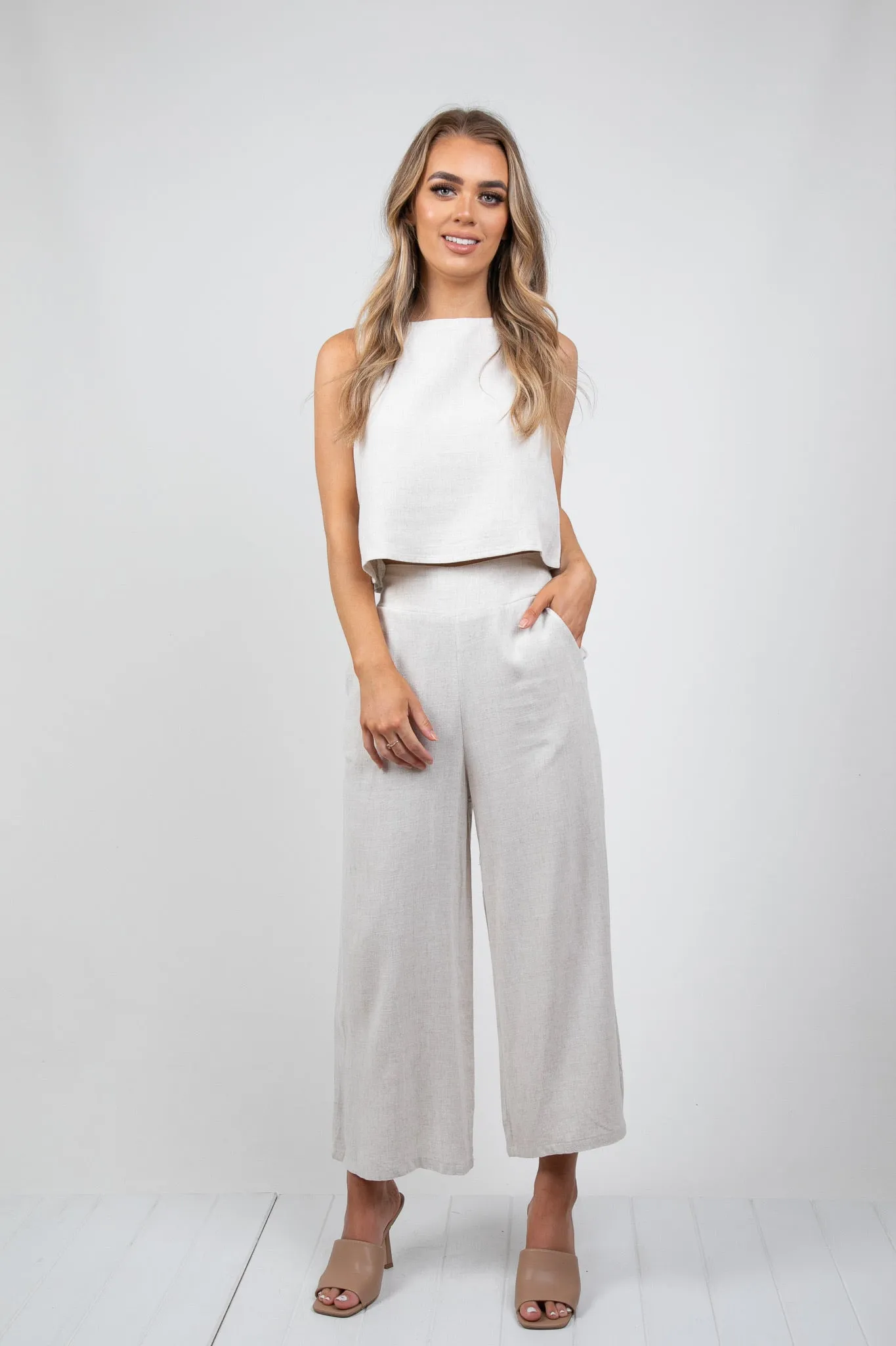 MEMPHIS 7/8 LINEN PANTS - BEIGE