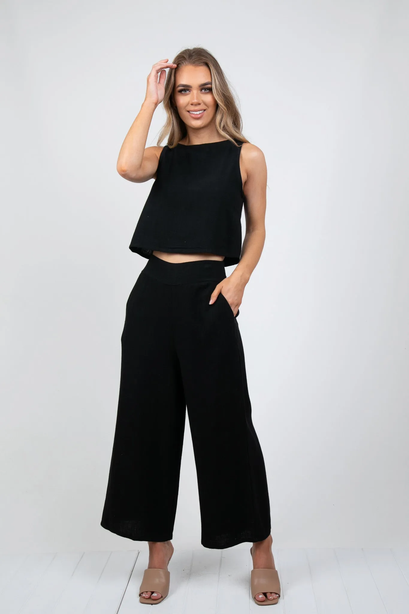 MEMPHIS 7/8 LINEN PANTS - BLACK