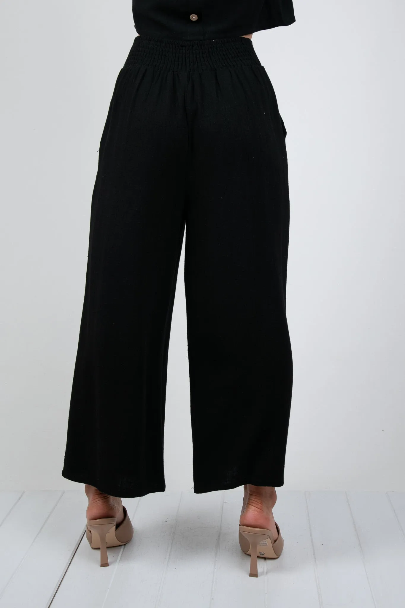MEMPHIS 7/8 LINEN PANTS - BLACK
