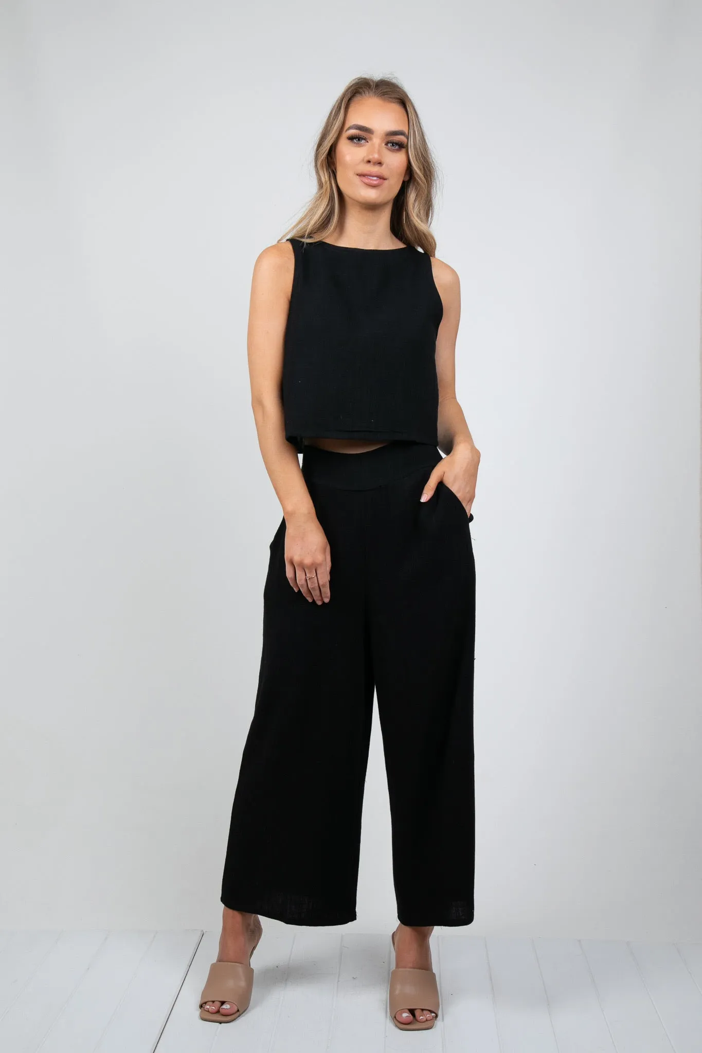 MEMPHIS 7/8 LINEN PANTS - BLACK