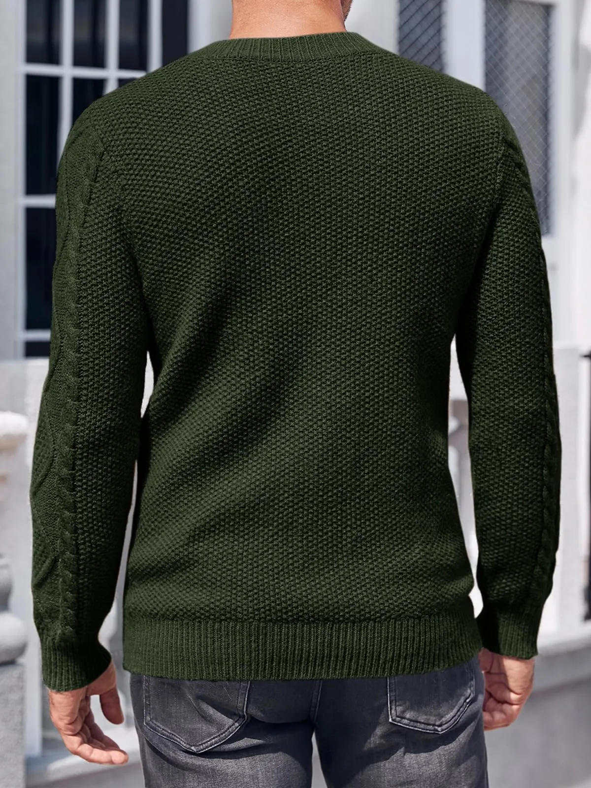 Men's Chunky Cable Knit Crewneck Pullover Sweater