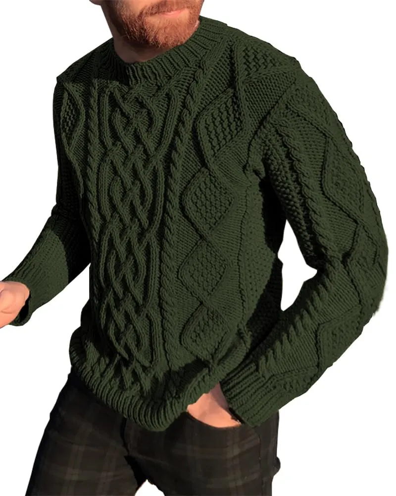 Men's Chunky Cable Knit Crewneck Pullover Sweater