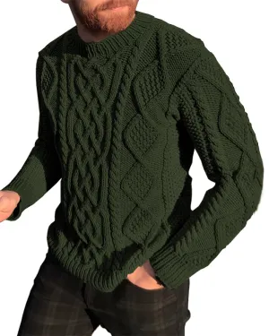 Men's Chunky Cable Knit Crewneck Pullover Sweater
