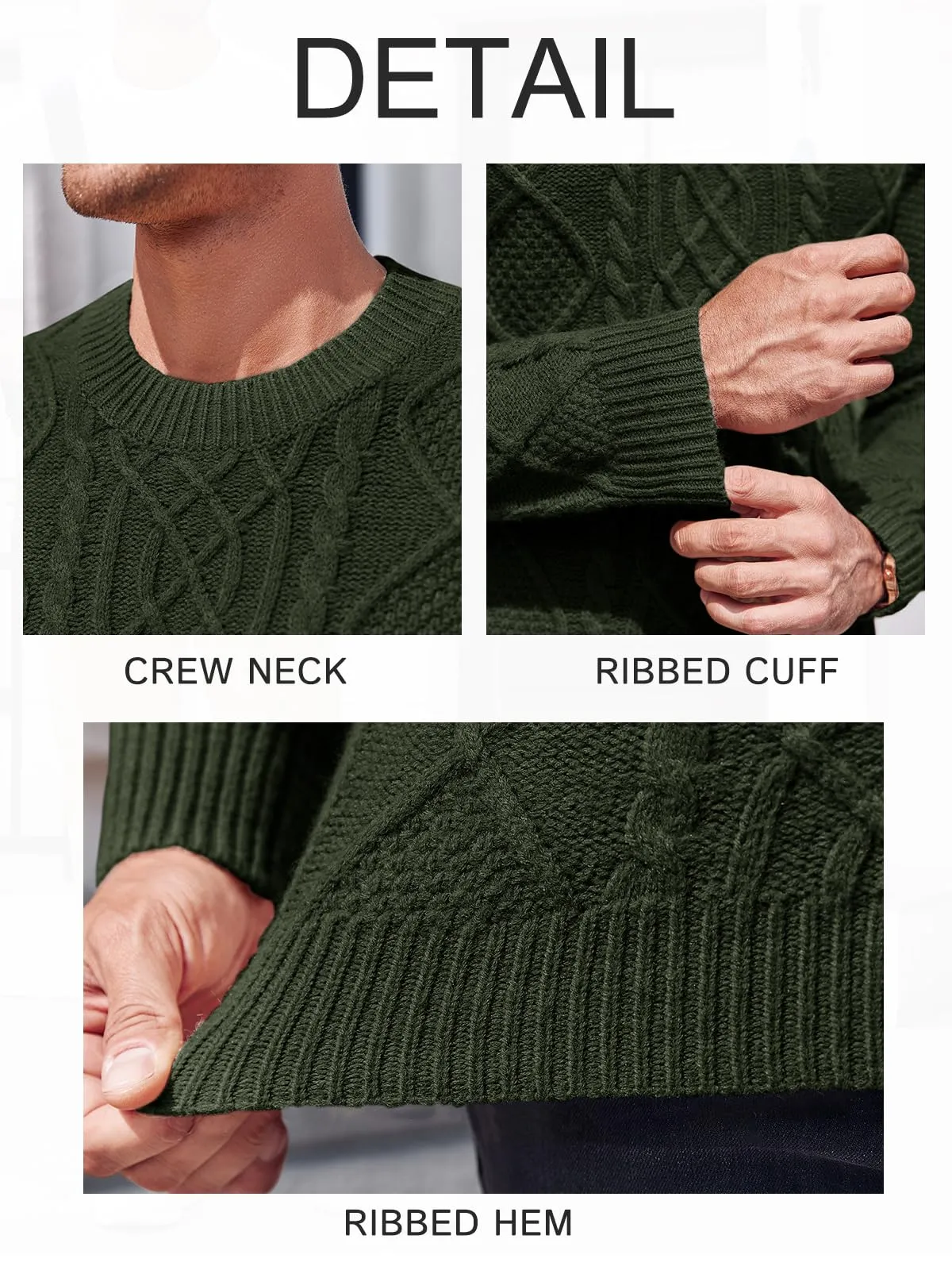 Men's Chunky Cable Knit Crewneck Pullover Sweater