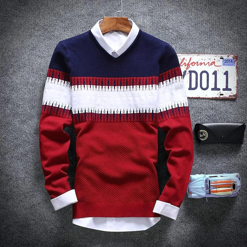Men's Color Matching V-Neck